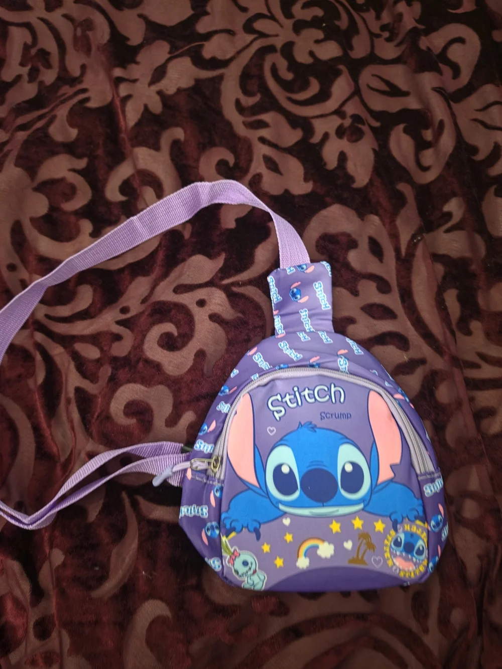 Disney Purple Stitch Kids Sling Bag with Lavender Strap